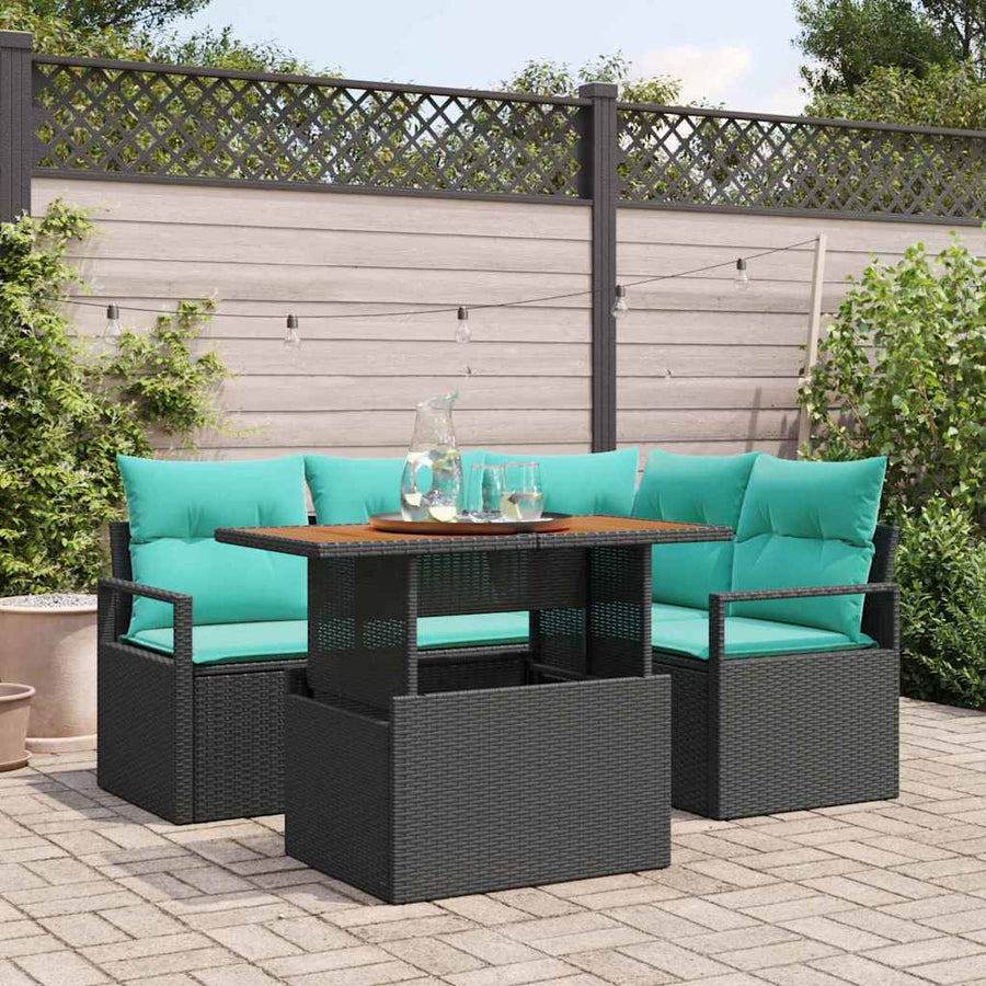 Tuin Eetset met kussen 5 pcs Zwart en Blauwgroen