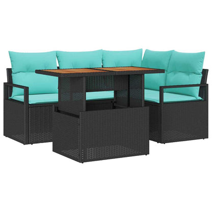 Tuin Eetset met kussen 5 pcs Zwart en Blauwgroen