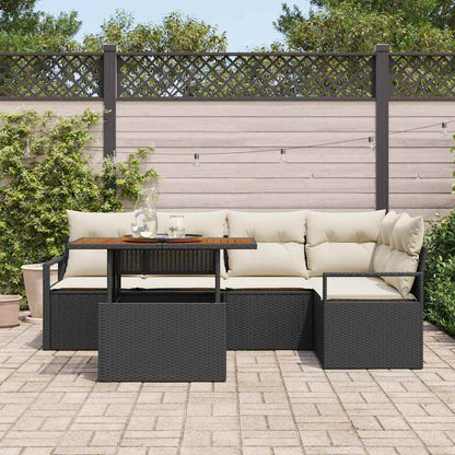 Tuin Eetset met kussen 6 pcs Zwart en Crème