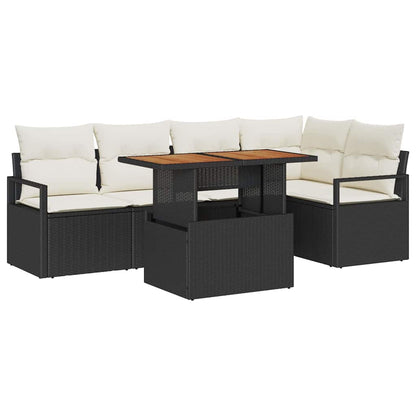 Tuin Eetset met kussen 6 pcs Zwart en Crème