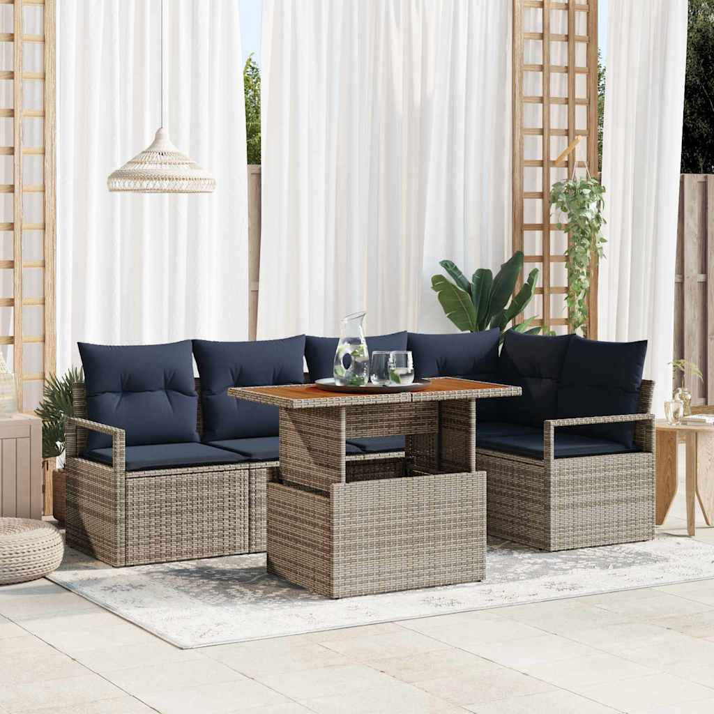 Tuin Eetset met kussen 6 pcs Grijs en Marineblauw