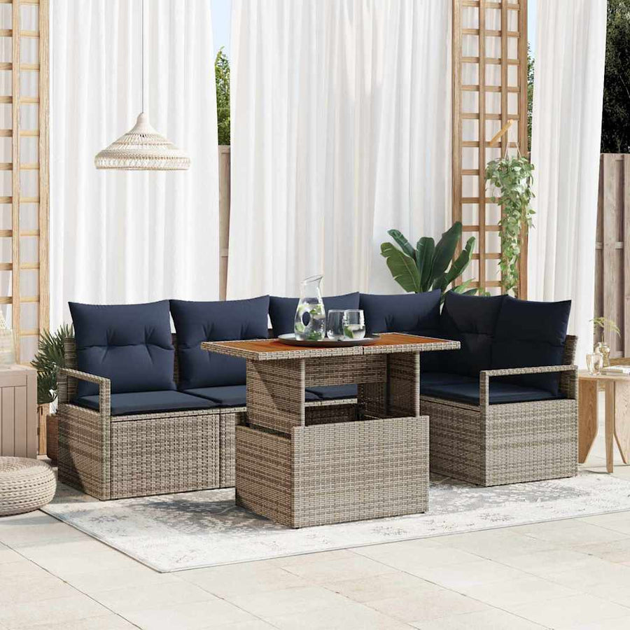 Tuin Eetset met kussen 6 pcs Grijs en Marineblauw