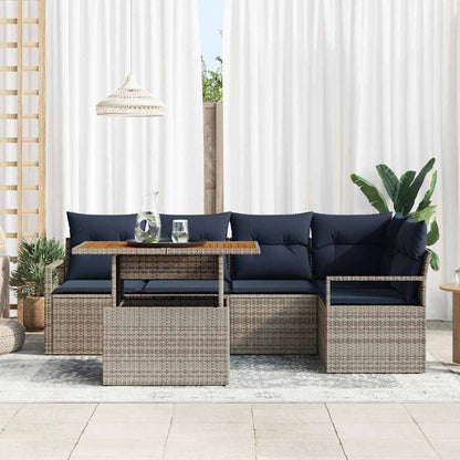 Tuin Eetset met kussen 6 pcs Grijs en Marineblauw