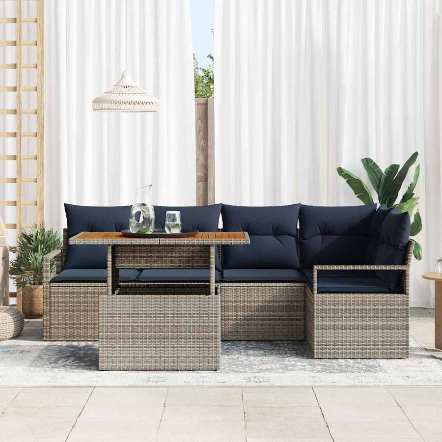 Tuin Eetset met kussen 6 pcs Grijs en Marineblauw