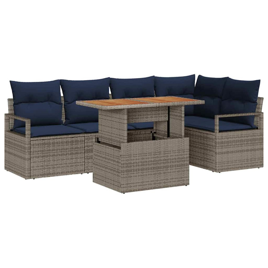 Tuin Eetset met kussen 6 pcs Grijs en Marineblauw
