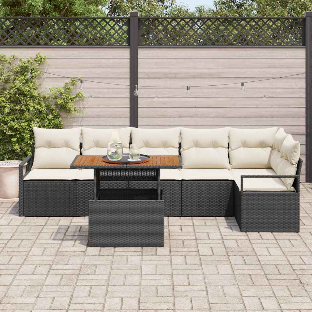 Tuin Eetset met kussen 7 pcs Zwart en Crème