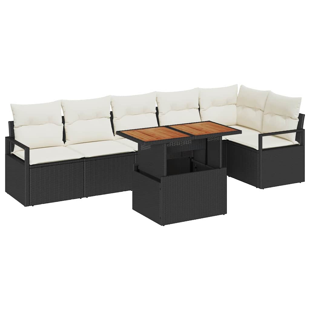 Tuin Eetset met kussen 7 pcs Zwart en Crème