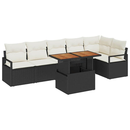 Tuin Eetset met kussen 7 pcs Zwart en Crème