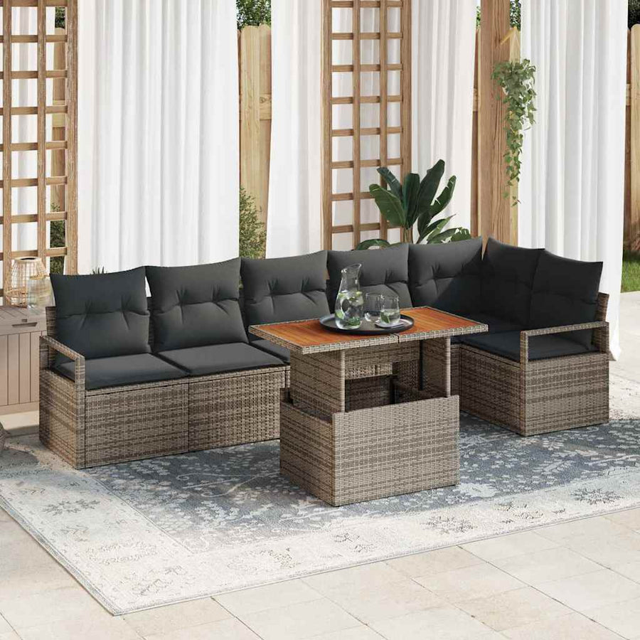 Tuin Eetset met kussen 7 pcs Grijs en Bruin