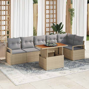 Tuinset 7-delig poly rattan acaciahout beige grijs