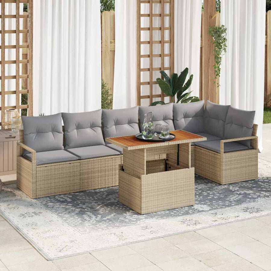 Tuin Eetset met kussen 7 pcs Beige en Grijs