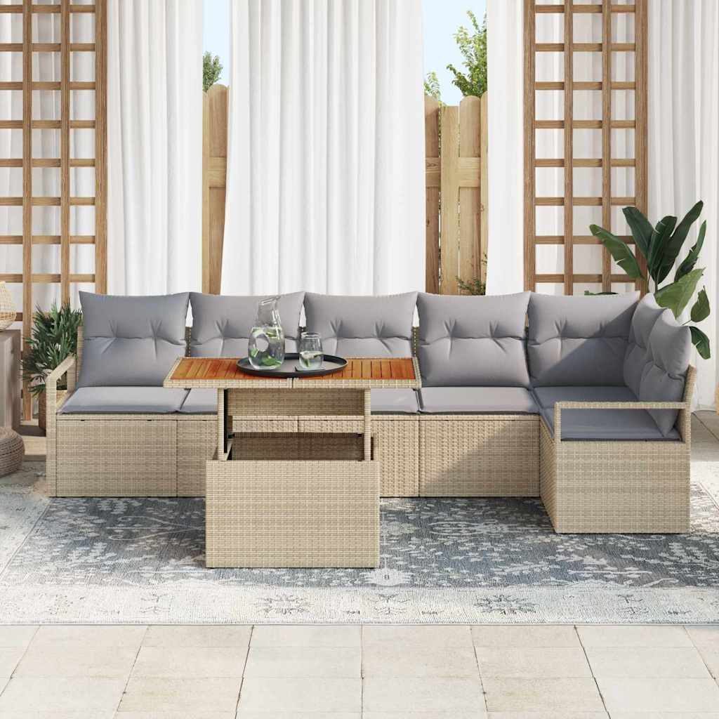Tuin Eetset met kussen 7 pcs Beige en Grijs