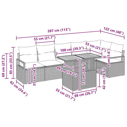 Tuin Eetset met kussen 7 pcs Beige en Grijs