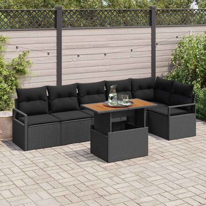 Tuin Eetset met kussen 7 pcs Zwart en Bruin