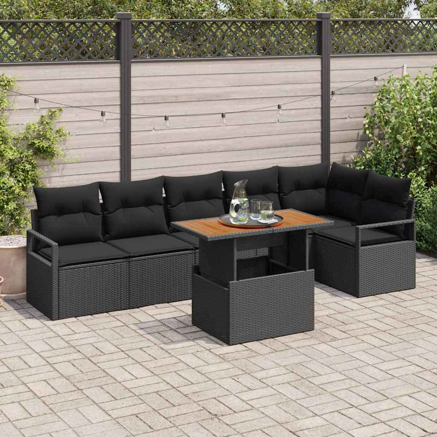 Tuin Eetset met kussen 7 pcs Zwart en Bruin