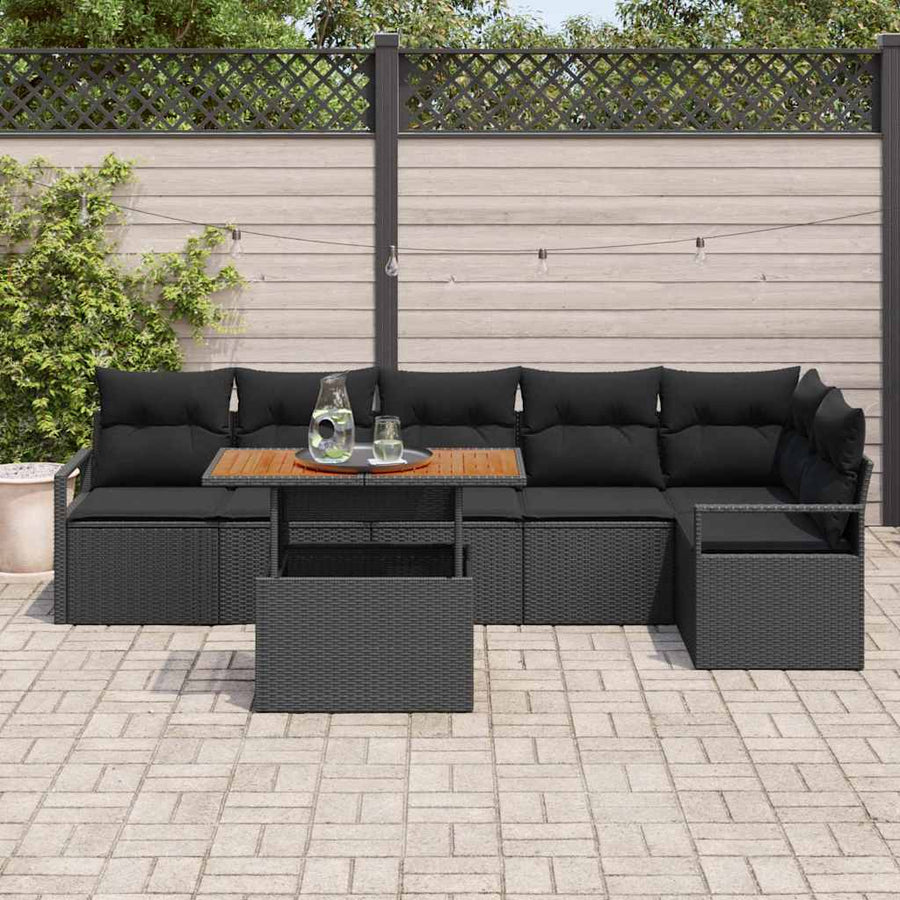Tuin Eetset met kussen 7 pcs Zwart en Bruin