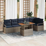 Tuin eetset 7-delig poly rattan grijs marineblauw