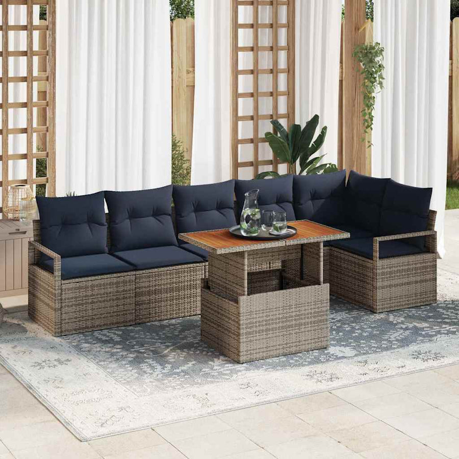 Tuin Eetset met kussen 7 pcs Grijs en Marineblauw