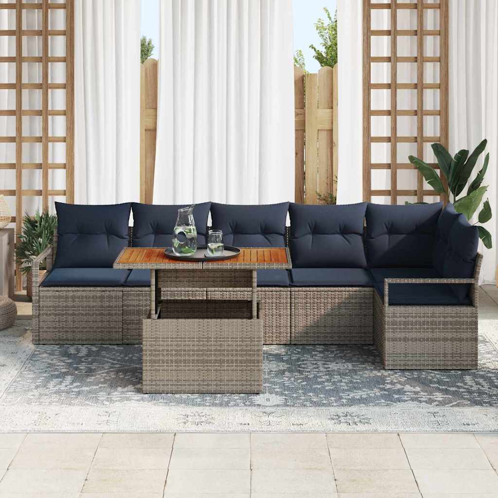 Tuin Eetset met kussen 7 pcs Grijs en Marineblauw