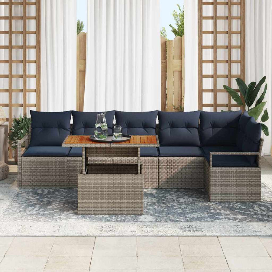 Tuin Eetset met kussen 7 pcs Grijs en Marineblauw