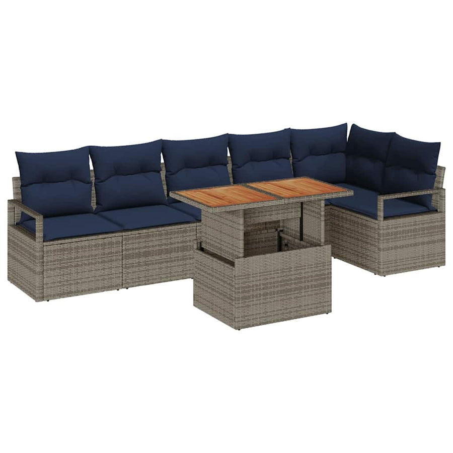 Tuin Eetset met kussen 7 pcs Grijs en Marineblauw