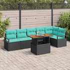 Tuin Eetset 7-delig zwart blauwgroen poly rattan acaciahout
