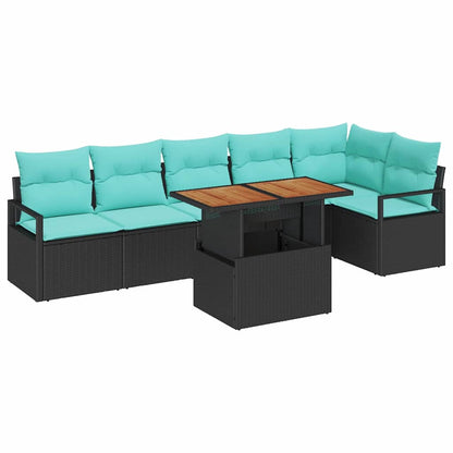 Tuin Eetset met kussen 7 pcs Zwart en Blauwgroen
