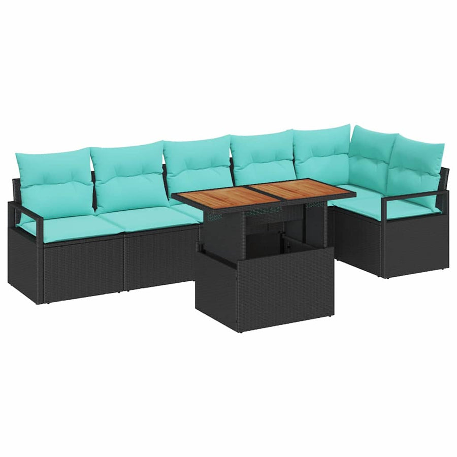 Tuin Eetset met kussen 7 pcs Zwart en Blauwgroen
