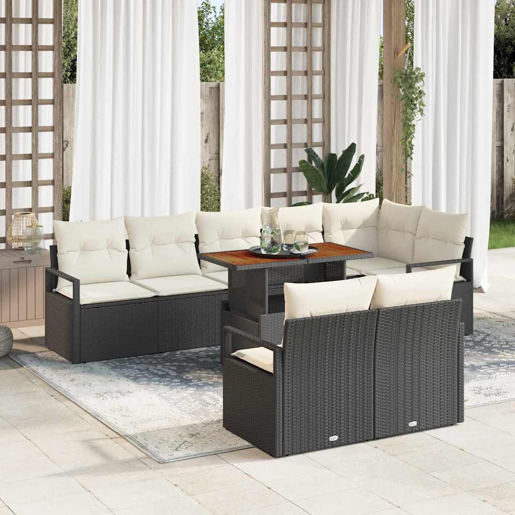 Tuin Sofa Set met kussen met kussen 9 pcs Zwart en Crème