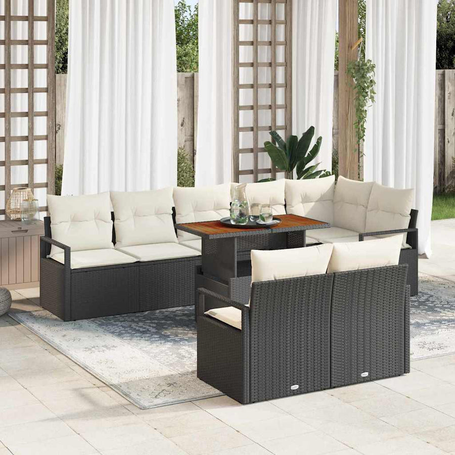 Tuin Sofa Set met kussen met kussen 9 pcs Zwart en Crème