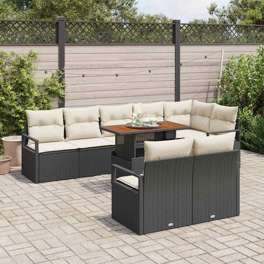 Tuin Sofa Set met kussen met kussen 9 pcs Zwart en Crème