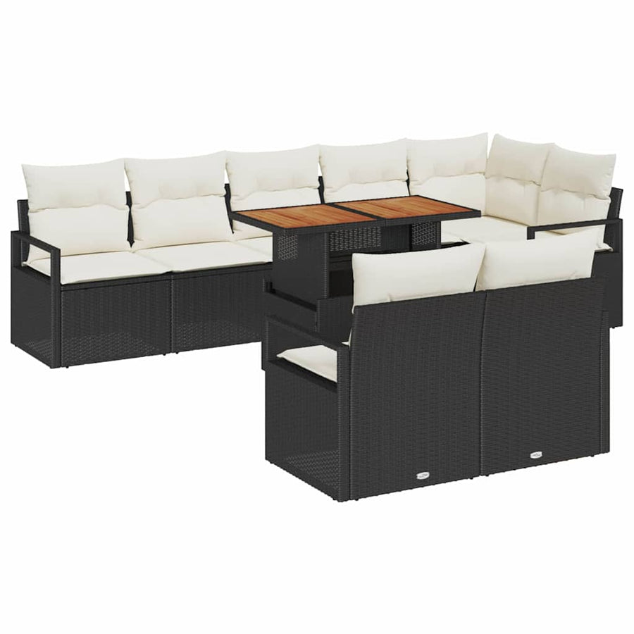 Tuin Sofa Set met kussen met kussen 9 pcs Zwart en Crème