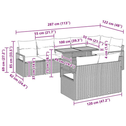 Tuin Sofa Set met kussen met kussen 9 pcs Zwart en Crème