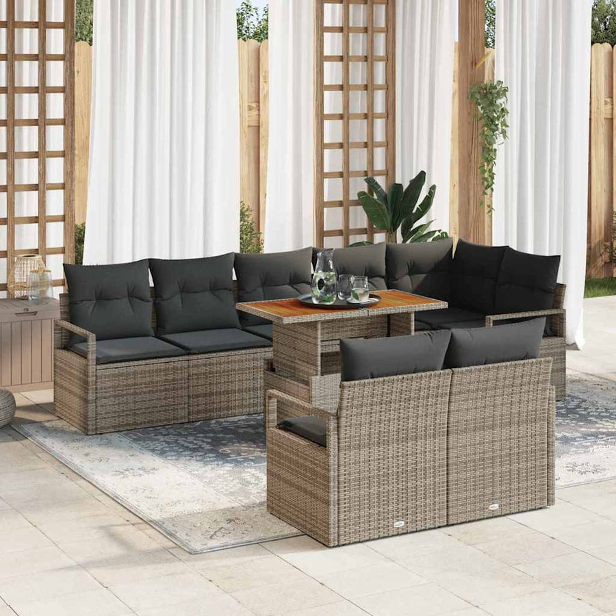 Tuin Sofa Set met kussen met kussen 9 pcs Grijs en Bruin