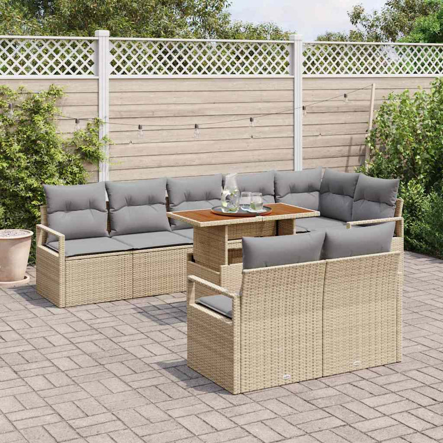 Tuin Sofa Set met kussen met kussen 9 pcs Beige en Grijs
