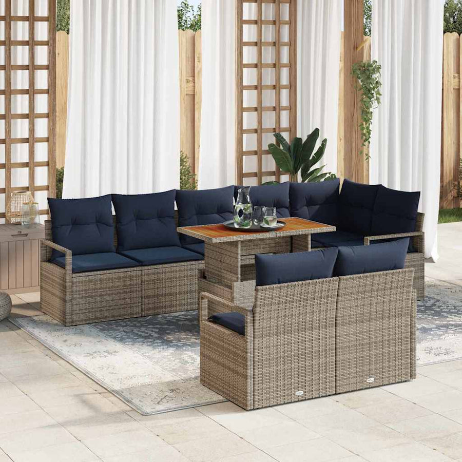 Tuin Eetset met kussen 9 pcs Grijs en Marineblauw