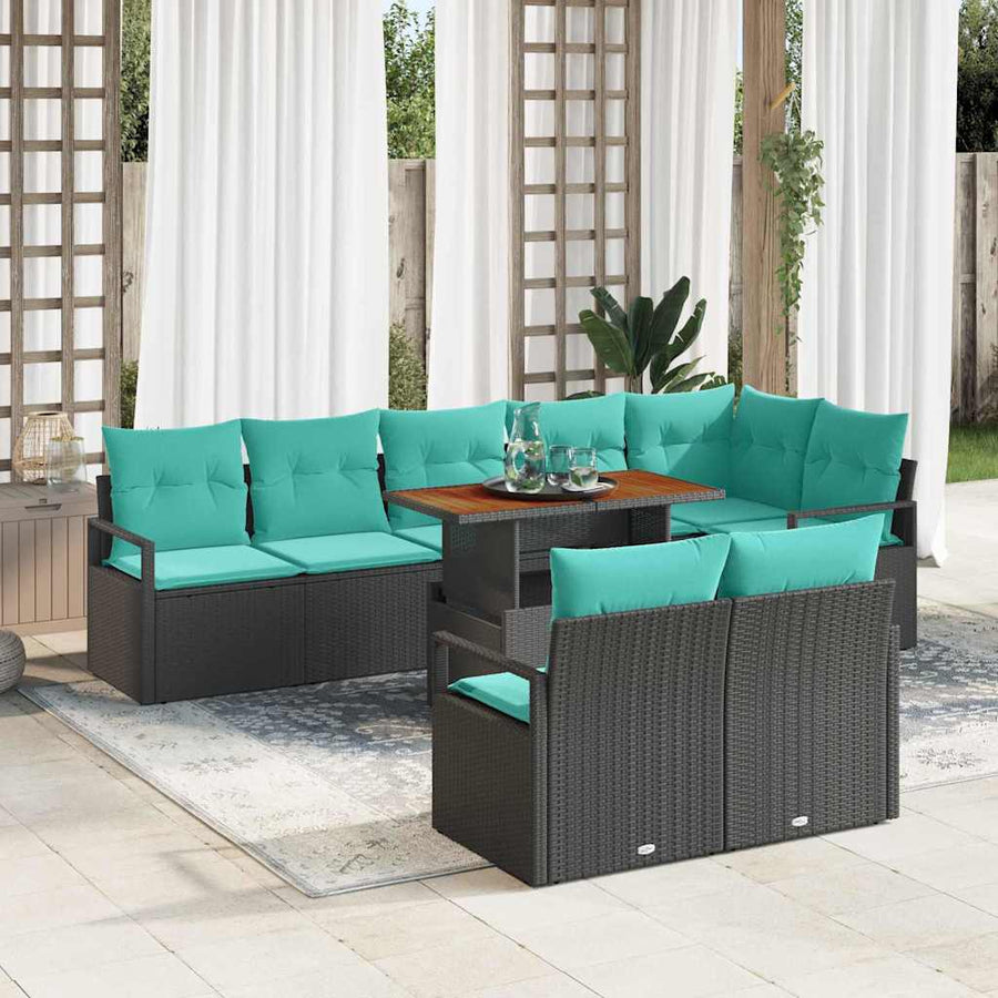 Tuin Eetset met kussen 9 pcs Zwart en Blauwgroen