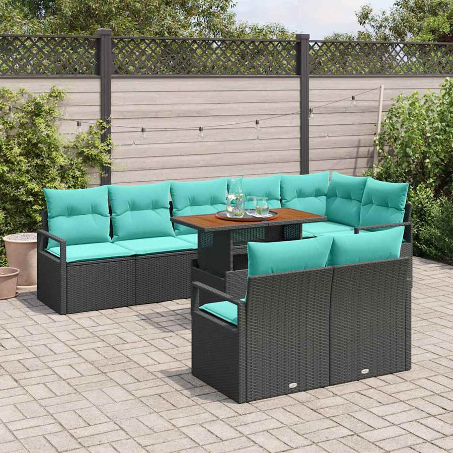 Tuin Eetset met kussen 9 pcs Zwart en Blauwgroen