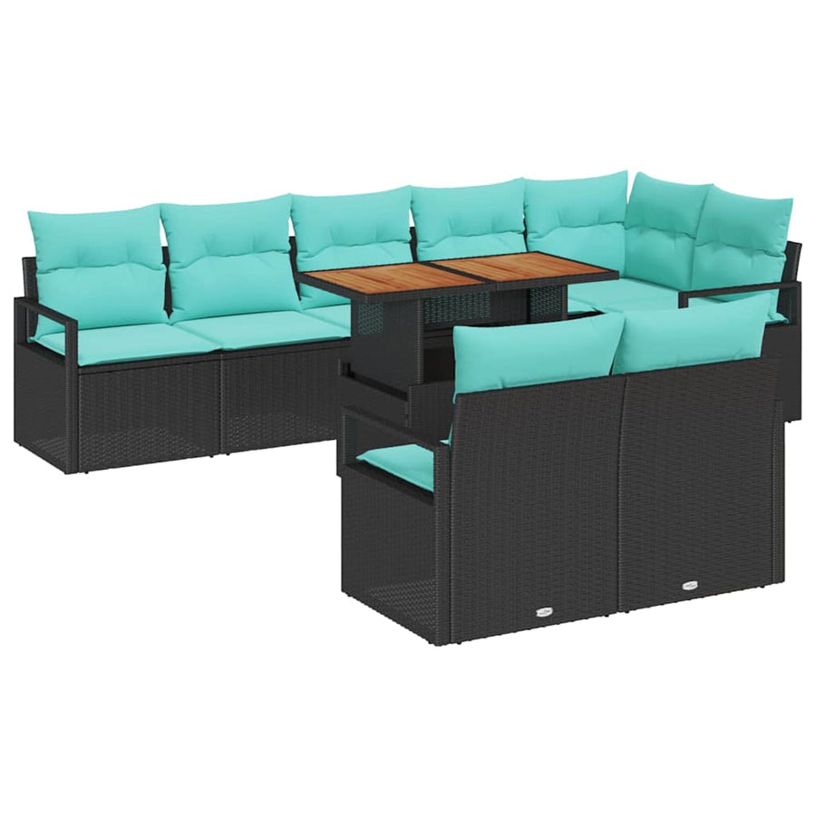 Tuin Eetset met kussen 9 pcs Zwart en Blauwgroen