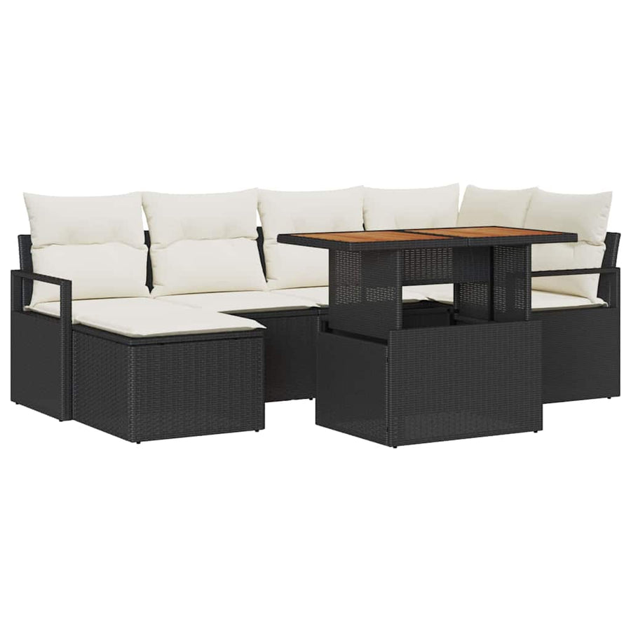 Tuin Eetset met kussen 7 pcs Zwart en Crème