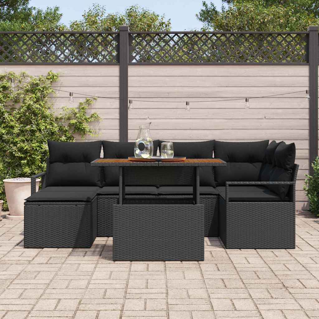 Tuin Eetset met kussen 7 pcs Zwart en Bruin