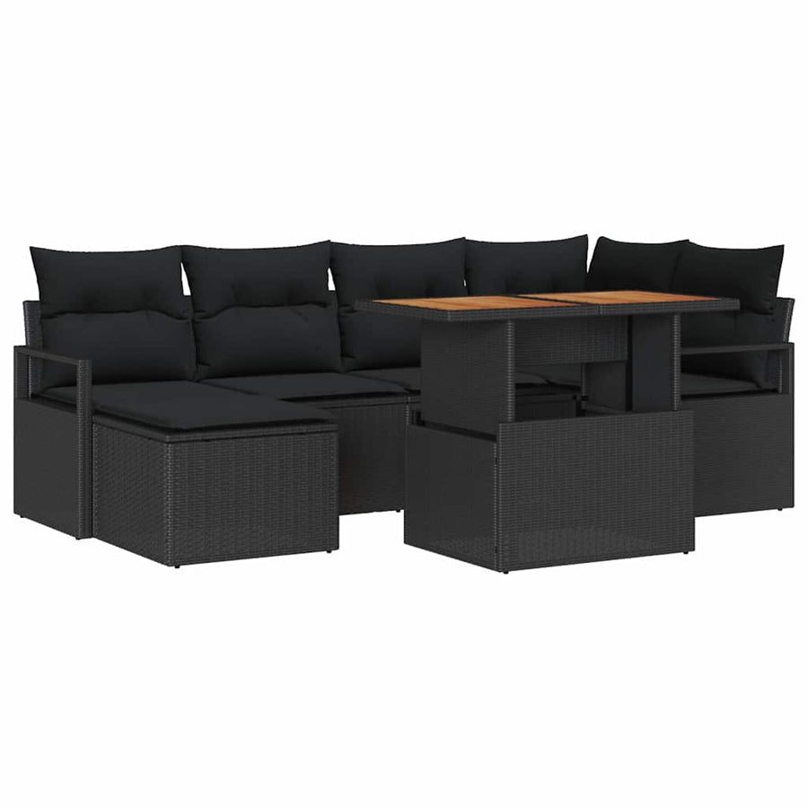 Tuin Eetset met kussen 7 pcs Zwart en Bruin