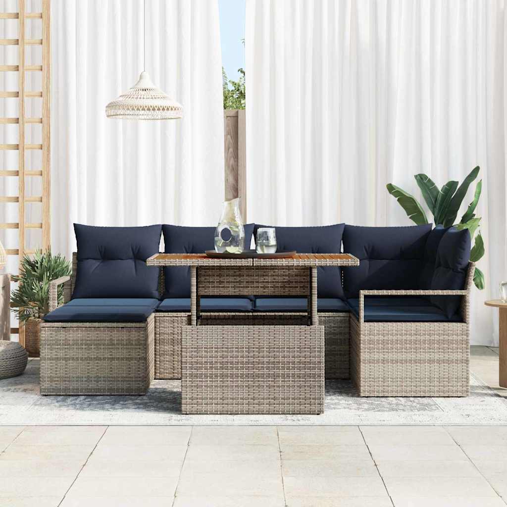 Tuin Eetset met kussen 7 pcs Grijs en Marineblauw