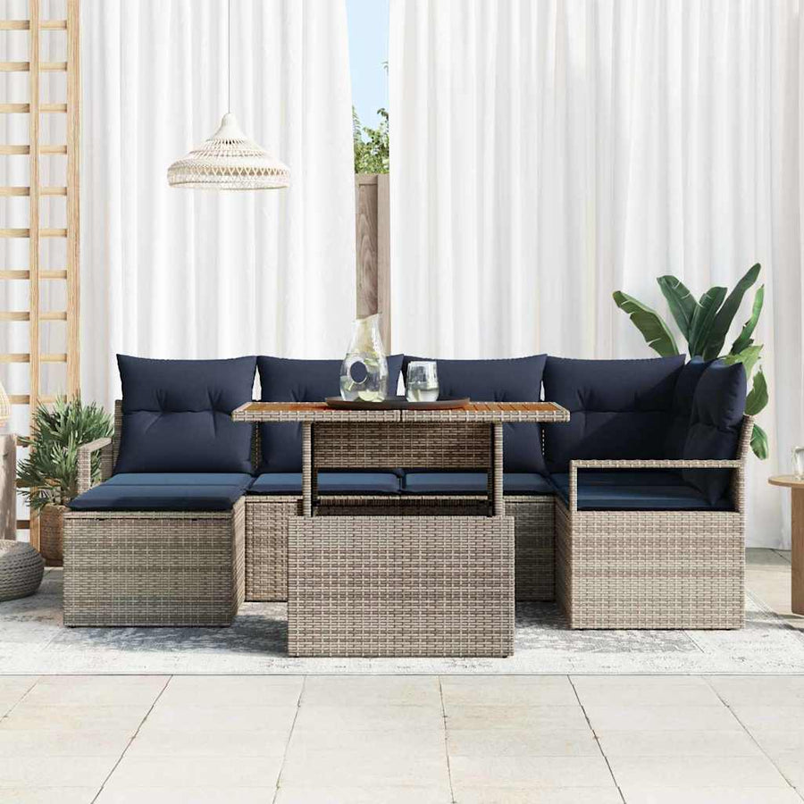 Tuin Eetset met kussen 7 pcs Grijs en Marineblauw
