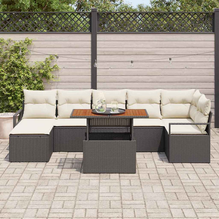 Tuin Eetset met kussen 8 pcs Zwart en Crème