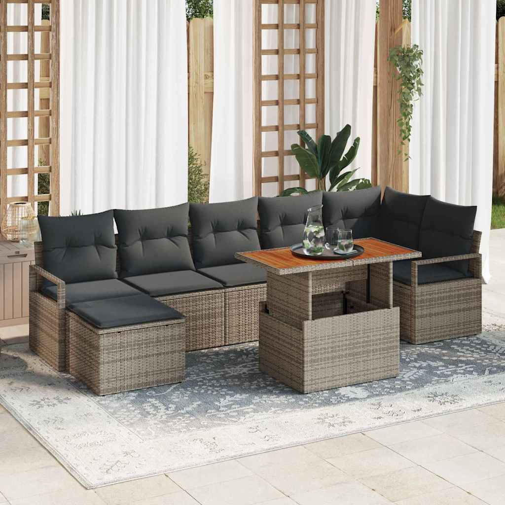 Tuin Eetset met kussen 8 pcs Grijs en Bruin