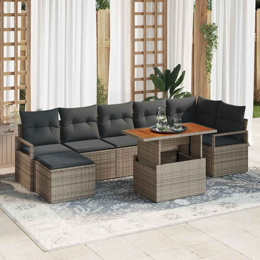 Tuin Eetset met kussen 8 pcs Grijs en Bruin