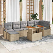 Tuin Eetset 8-delig poly rattan acaciahout beige grijs