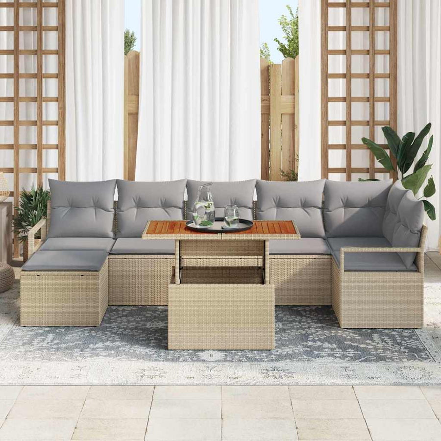 Tuin Eetset met kussen 8 pcs Beige en Grijs