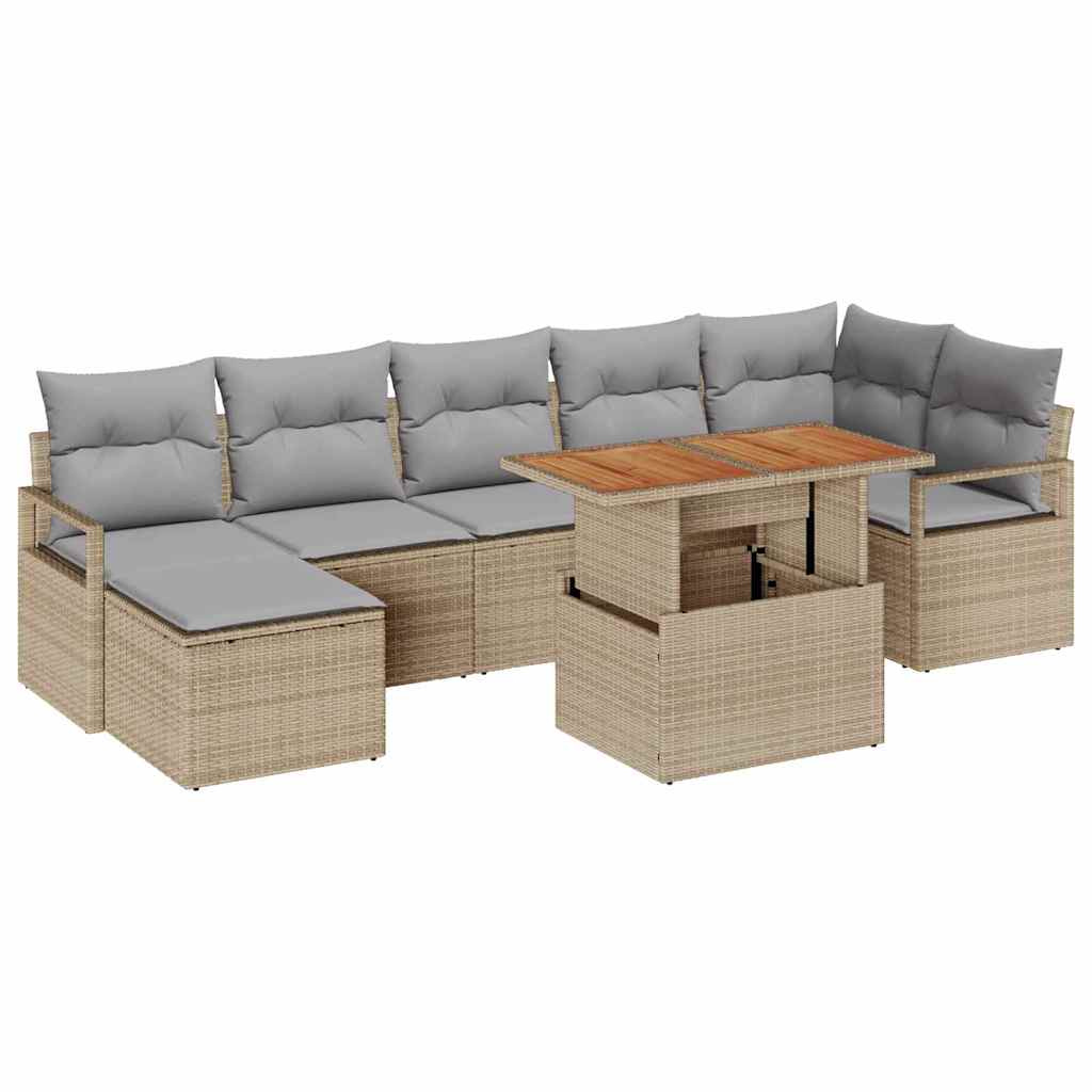 Tuin Eetset met kussen 8 pcs Beige en Grijs